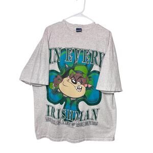Vintage Looney Tunes Taz Shirt Mens Extra Large Irish Cartoon 90s ( HAS FLAW )